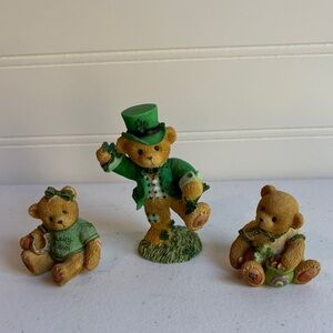 Cherished Teddies Green and Tan Holiday Figurines